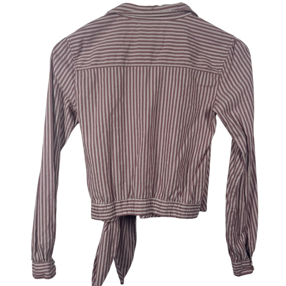 Abercrombie & Fitch Top Women XS Purple Stripe Crop Wrap Blouse Cotton Spring - Picture 2 of 5